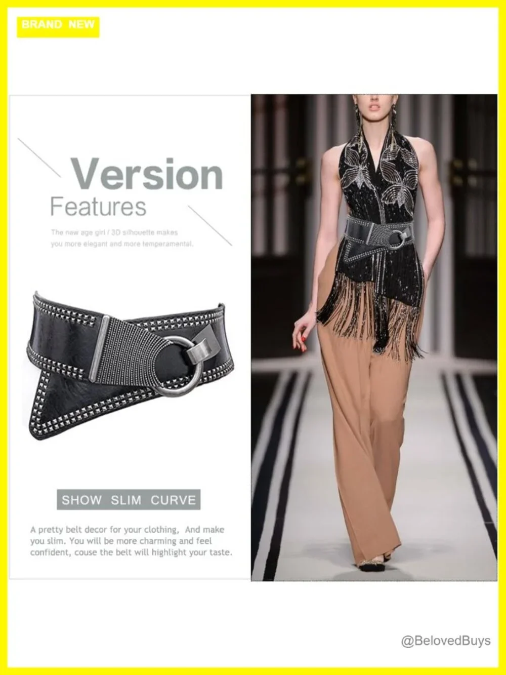 Vintage Faux Leather Waist Belt with Interlock Buckle - Cinch Belt for Dresses